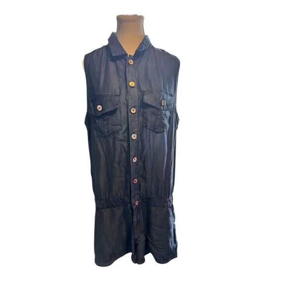 True Religion Women's Blue Sleeveless Button Down Romper Tencel Size M - Picture 2 of 16